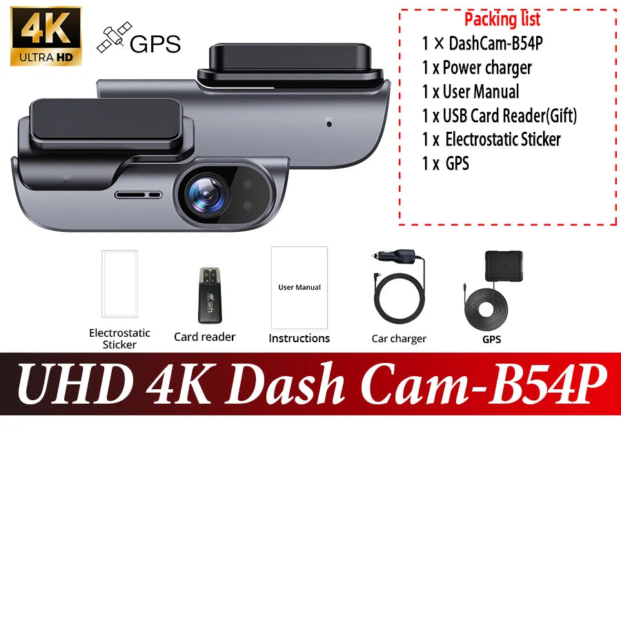 ACCEO Car Dashcam Auto 4K Front Car DVR Night Vision Support GPS and WiFi APP Loop Recording Video Car Recorder 24 Hour Parking