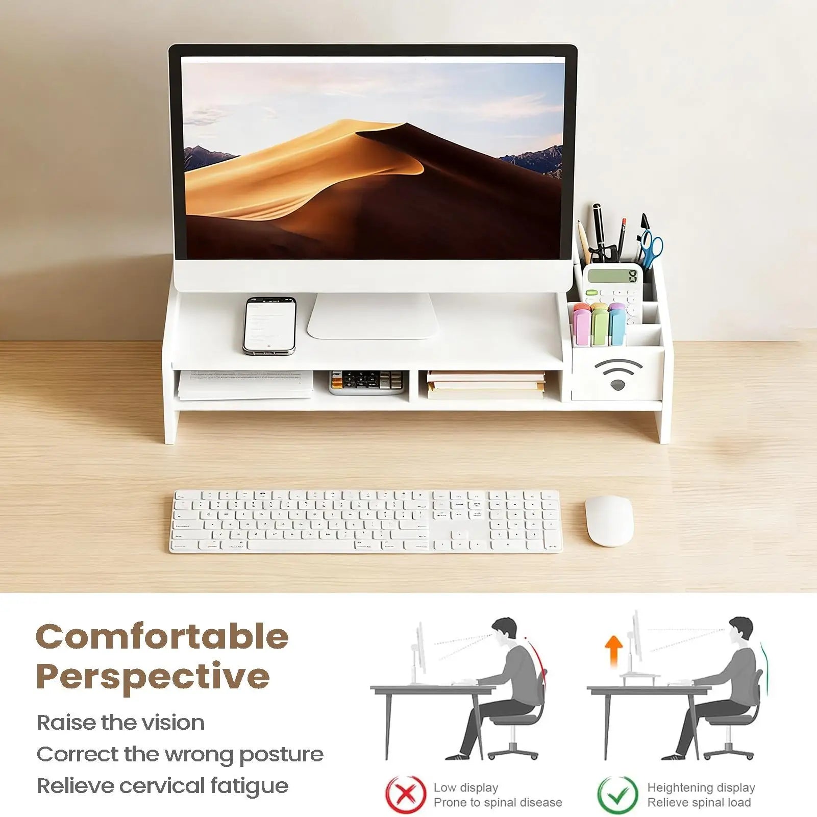 Desktop computer riser stand monitor arm double-layer desktop shelf with storage organizer ergonomic computer stand for monitors
