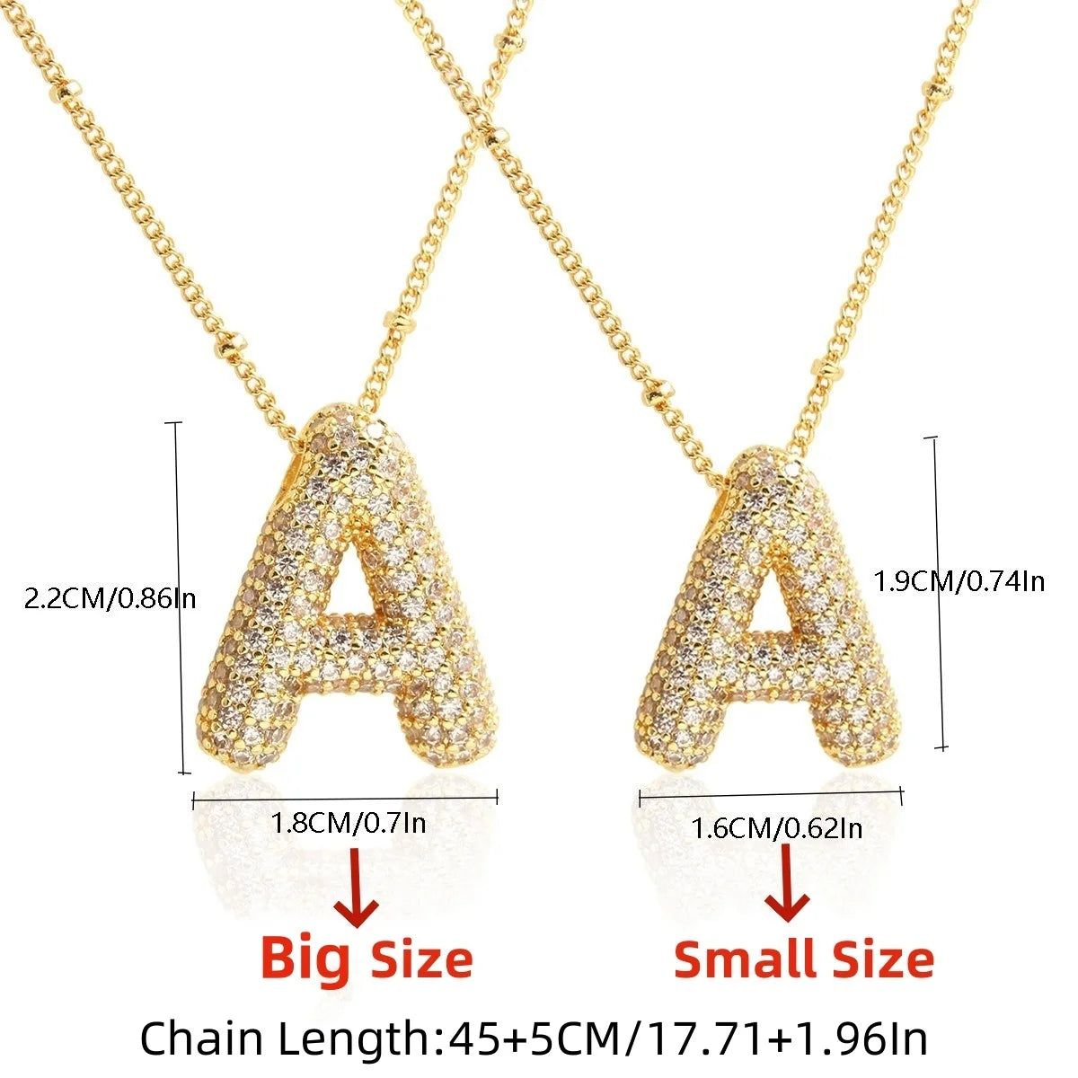 Gold-Style Plated Balloon Initial Zirconia Letter Pendant Necklace