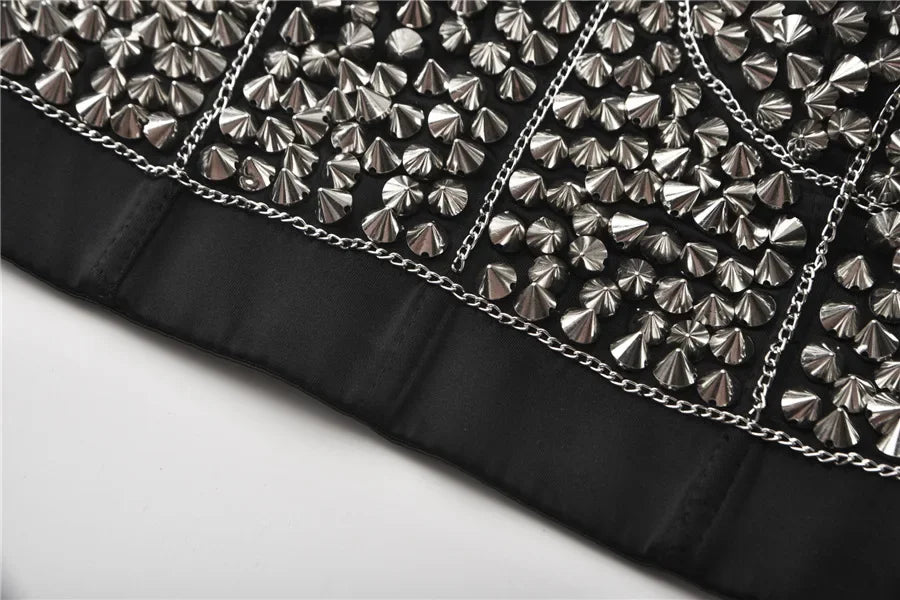 Silver Rivet Steampunk Gothic Push Up Bralette Crop Top