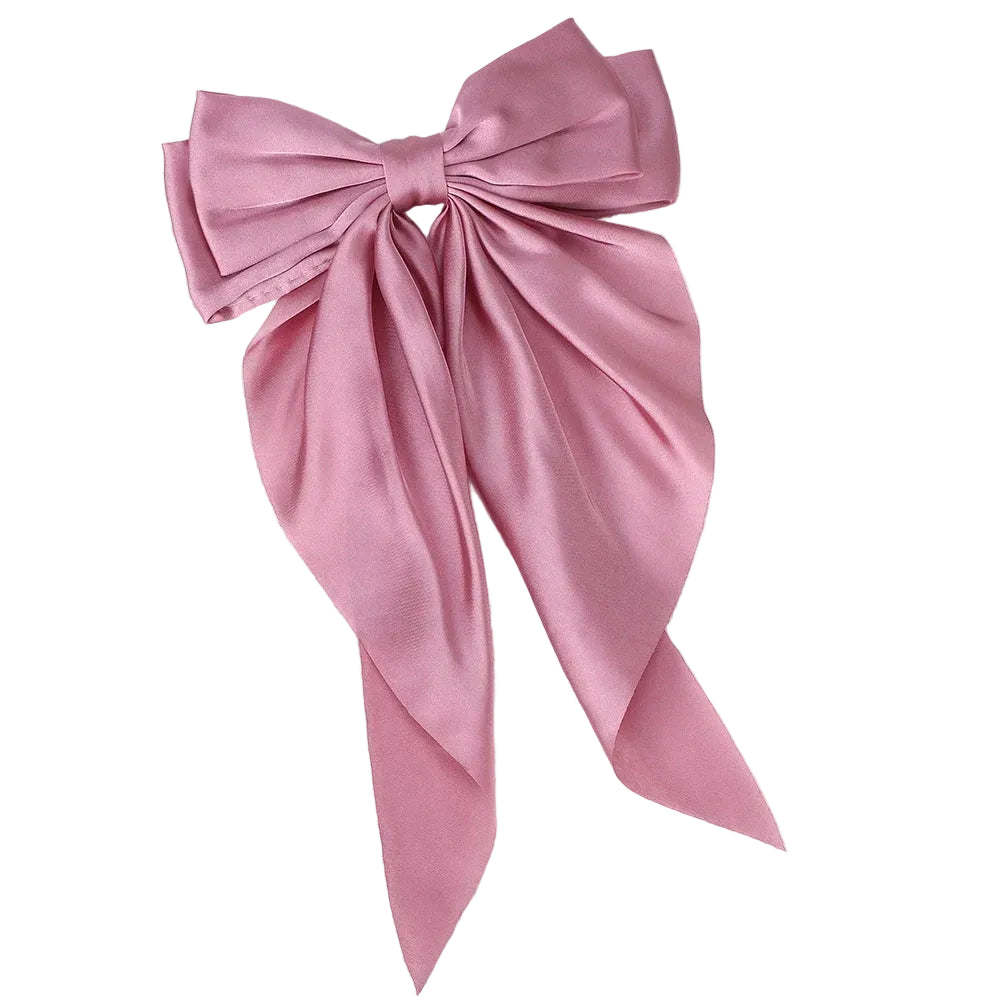 Elegant Long Satin Bow Hair Clip Large Chiffon Barrette