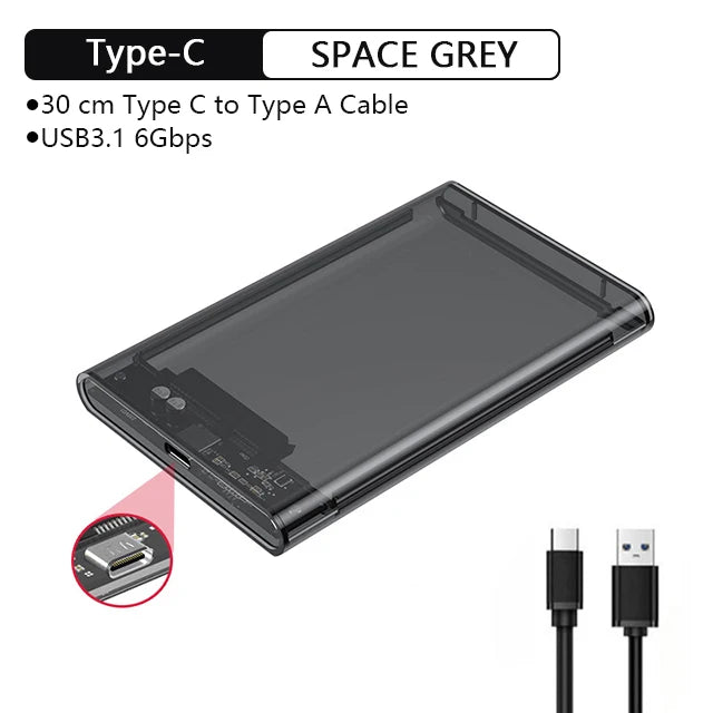 UTHAI TM05 Type-C Transparent Box HDD Enclosure 3.1 Notebook 2.5 Inch SSD Solid State Mechanical Mobile Hard Disk Box USB3.1