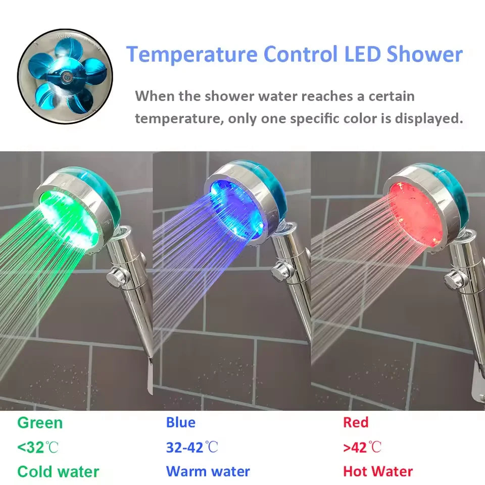 LED Digital Temperature Display Shower Head Temperature Control Colorful Fan Spray Nozzle High Pressure Rainfall Bathroom Shower
