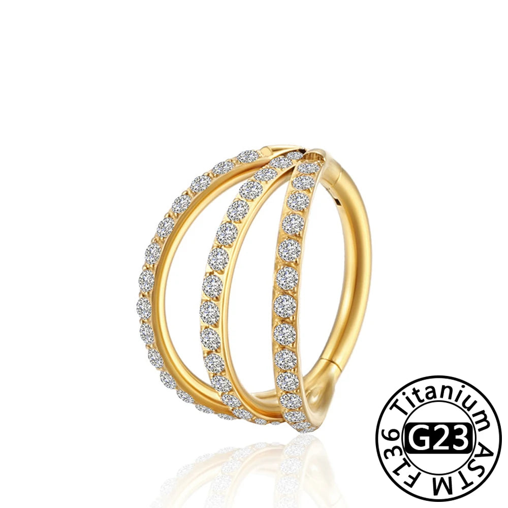 G23 Titanium 16G CZ Hinged Segment Clicker Hoop Piercing
