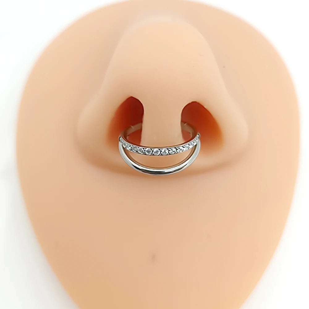 G23 Titanium 16G CZ Hinged Segment Clicker Hoop Piercing