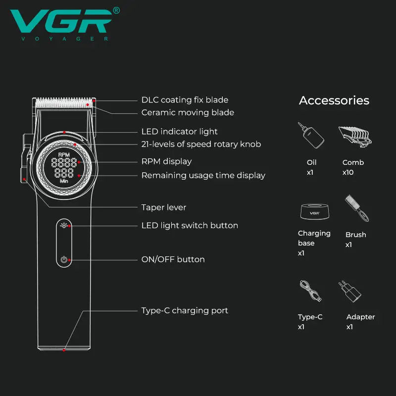 VGR 001 & 977 Professional DLC Blade Clipper Set