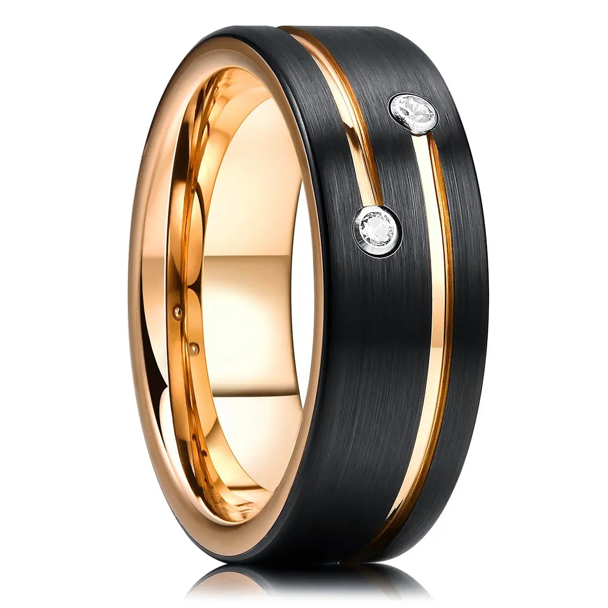 8mm Brushed Stainless Steel Step Edge Ring Multi-Color Collection