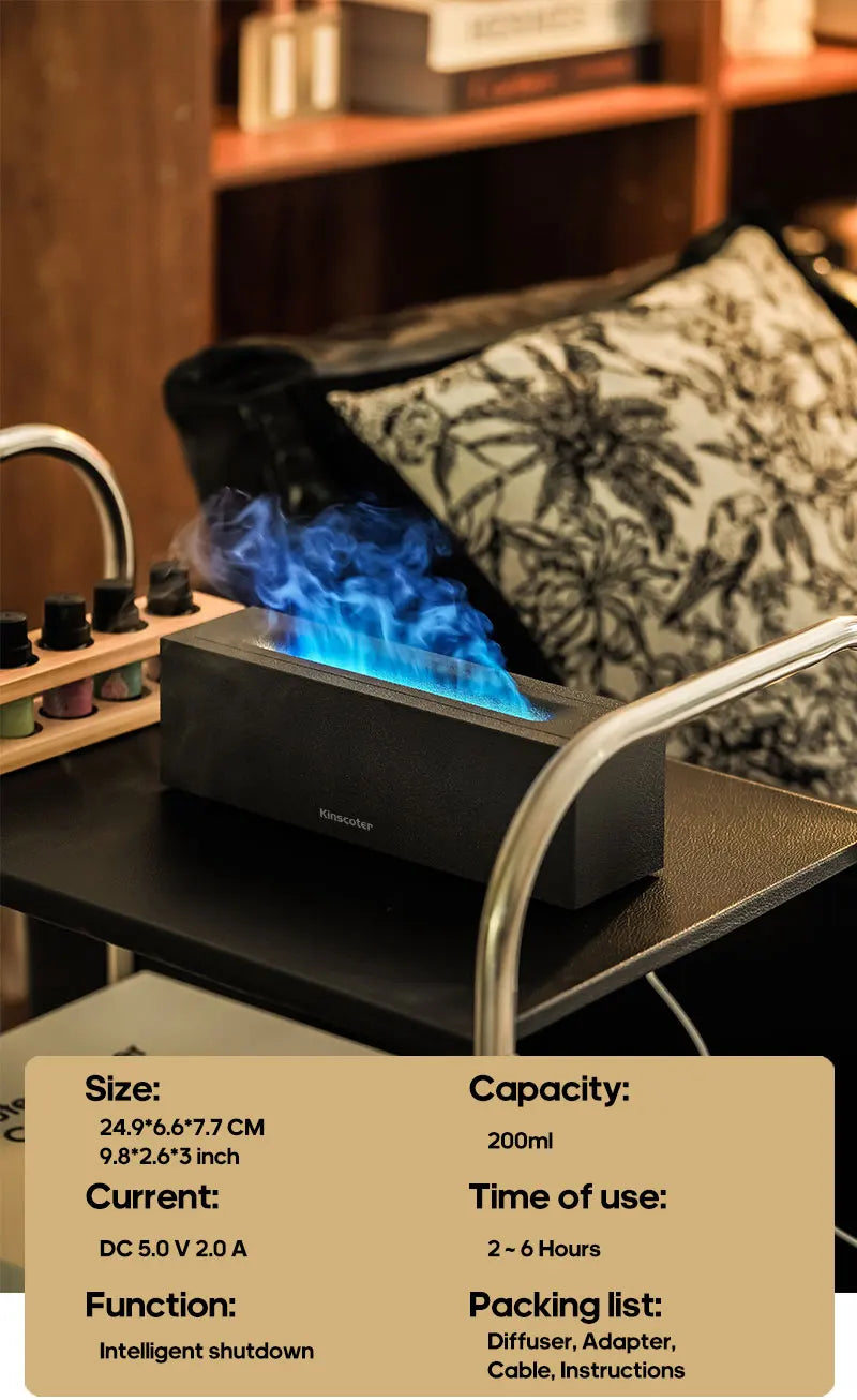 Flame Aroma Diffuser Air Humidifier Ultrasonic Cool Mist Maker Fogger LED Essential Oil Lamp Realistic Fire Difusor