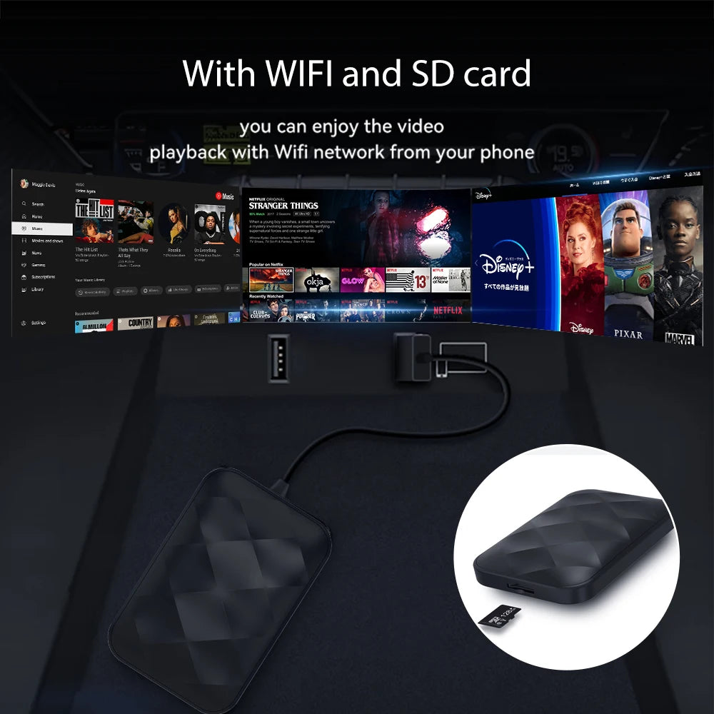 XUDA Android14 Wireless CarPlay/Android Auto 3in1 NEW CarPlay Ai Box  4Cores 4GB RAM+64GB ROM Plug and Play Stable Transmission