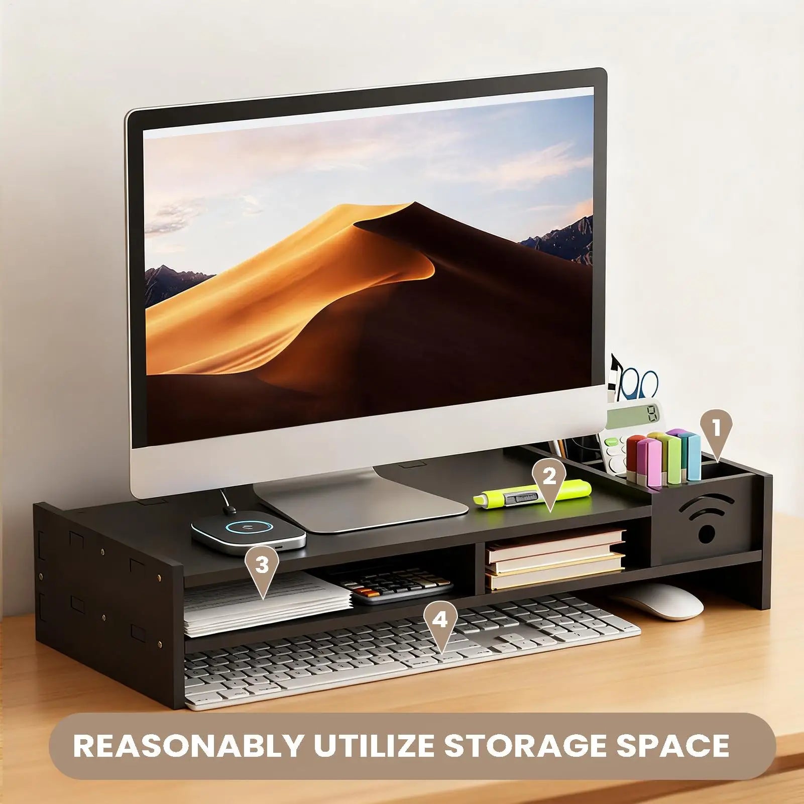 Desktop computer riser stand monitor arm double-layer desktop shelf with storage organizer ergonomic computer stand for monitors