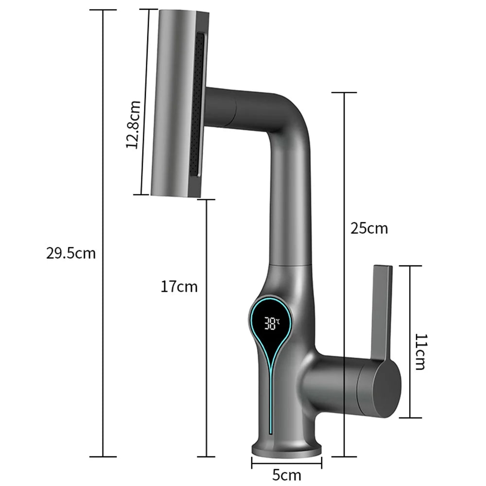 Digital Waterfall Basin Tap with LED Temperature Display