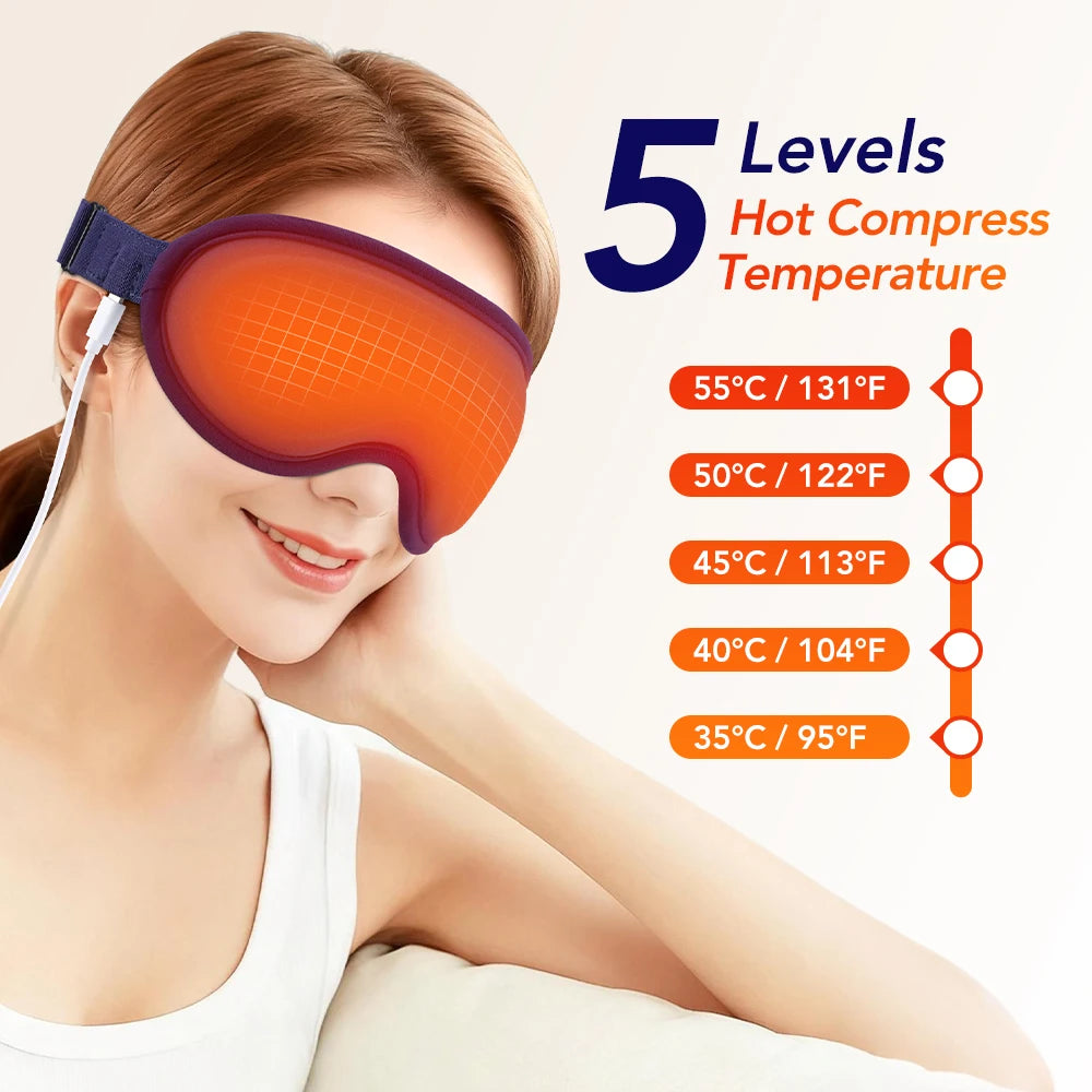 Hot Compress and Massage Eye Mask Electric Heated Eye Massager for Relieve Eye Strain Dark Circles Sleeping Mask Eyeshades