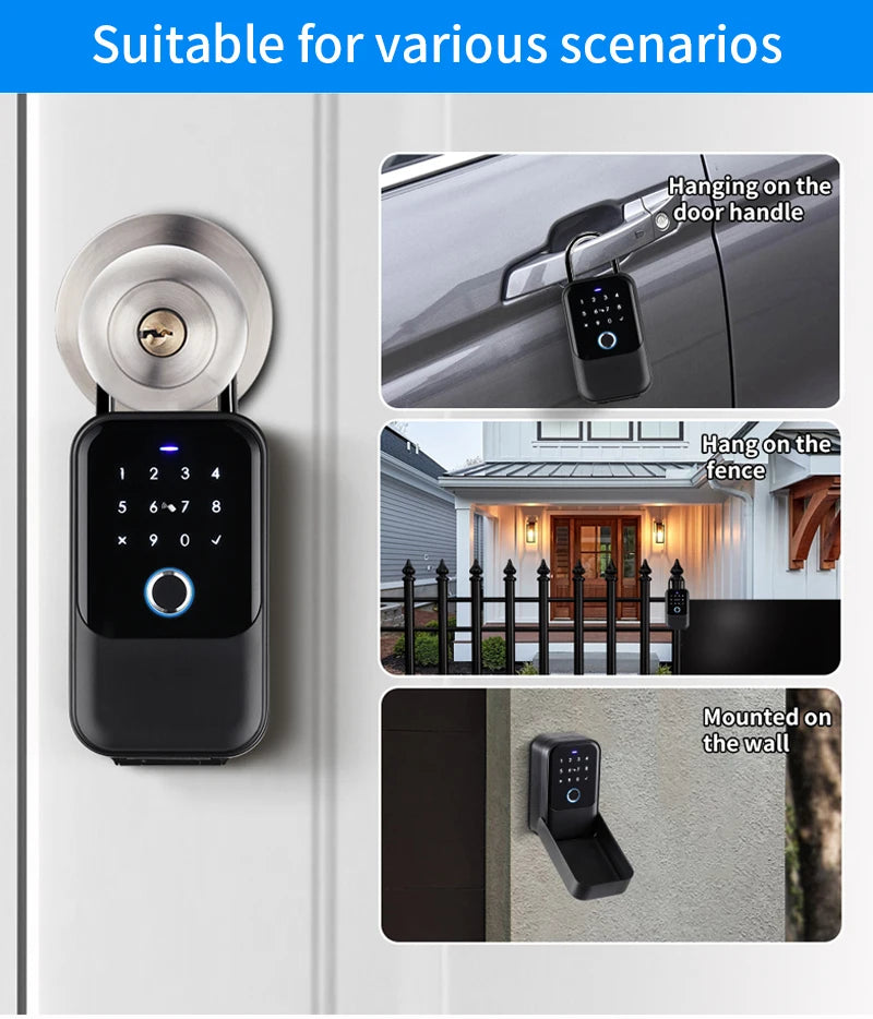 Waterproof Key Safe Box Smart Fingerprint Storage Secret Key Safety Box Tuya or TTlock App Bluetooth to WiFi Hub Unlock Padlock