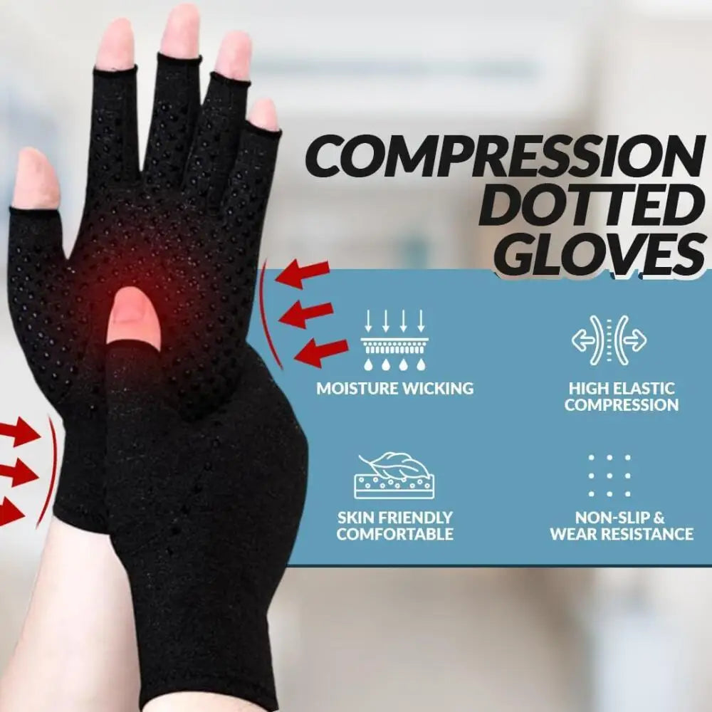 1 Pair Compression Gloves Hand Copper Arthritis Gloves Joint Pain Relief Half Finger Anti-slip Therapy Gloves For Womens Mens