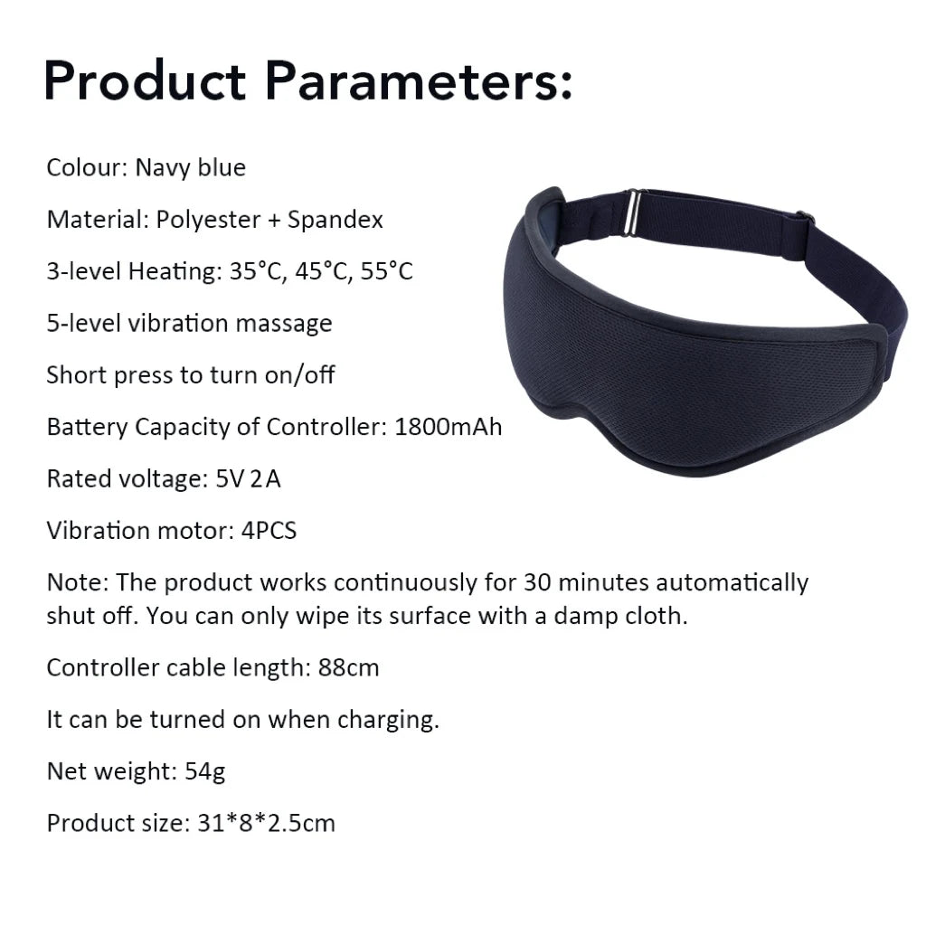 Hot Compress and Massage Eye Mask Electric Heated Eye Massager for Relieve Eye Strain Dark Circles Sleeping Mask Eyeshades