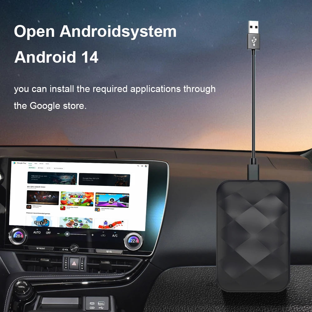 XUDA Android14 Wireless CarPlay/Android Auto 3in1 NEW CarPlay Ai Box  4Cores 4GB RAM+64GB ROM Plug and Play Stable Transmission