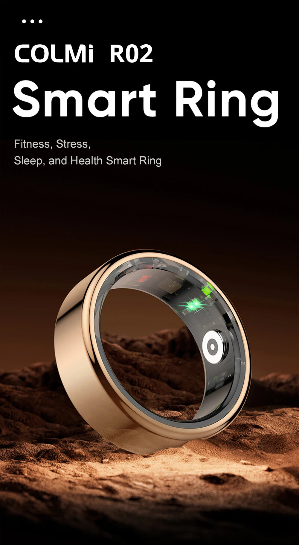 Anel Inteligente COLMI R02 – Monitor de Saúde e Fitness à Prova de Água 5ATM