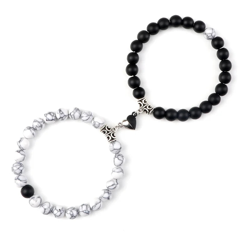 Magnetic Yin Yang Heart 8mm Natural Stone Couple Bracelets