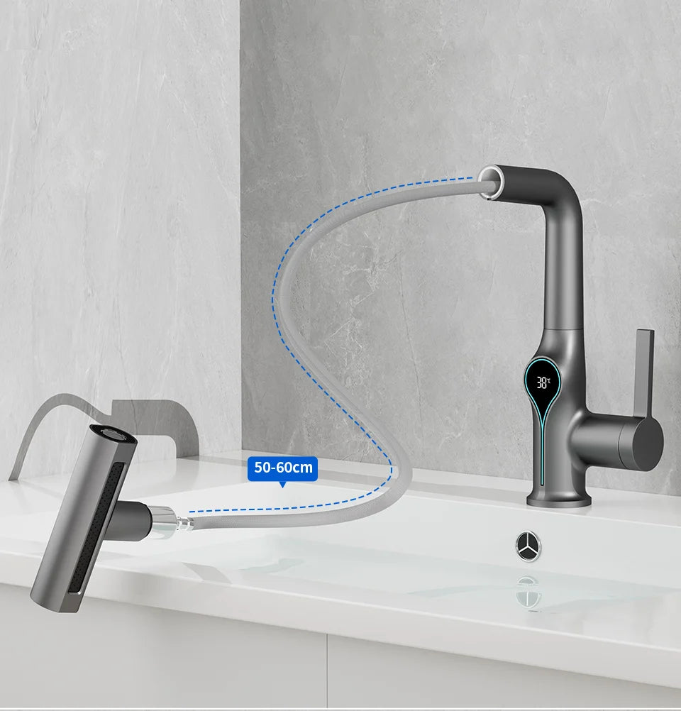Digital Waterfall Basin Tap with LED Temperature Display
