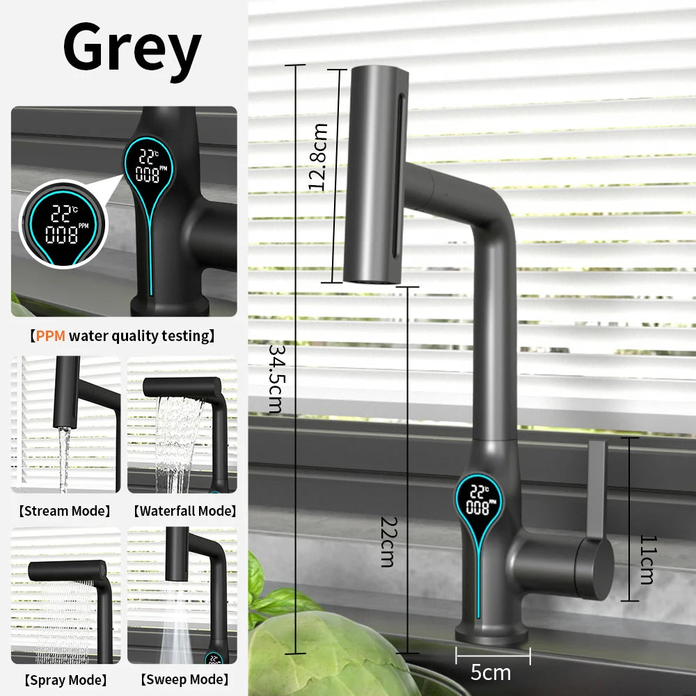 Digital Waterfall Basin Tap with LED Temperature Display