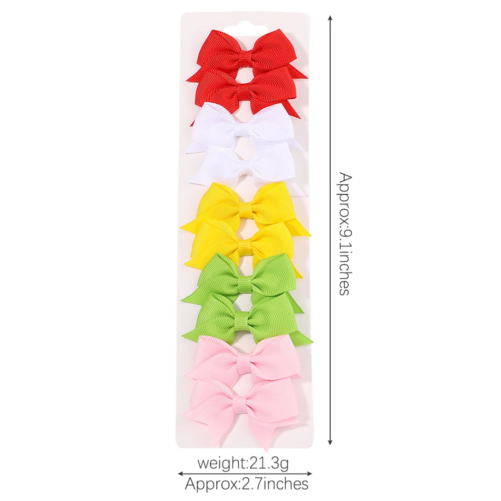 Conjunto de 10 Ganchos de Cabelo de Laço de Cor Sólida para Meninas Bebés, Fitas de Cabelo Artesanais com Laço, Mini Molas de Cabelo, Acessórios de Cabelo