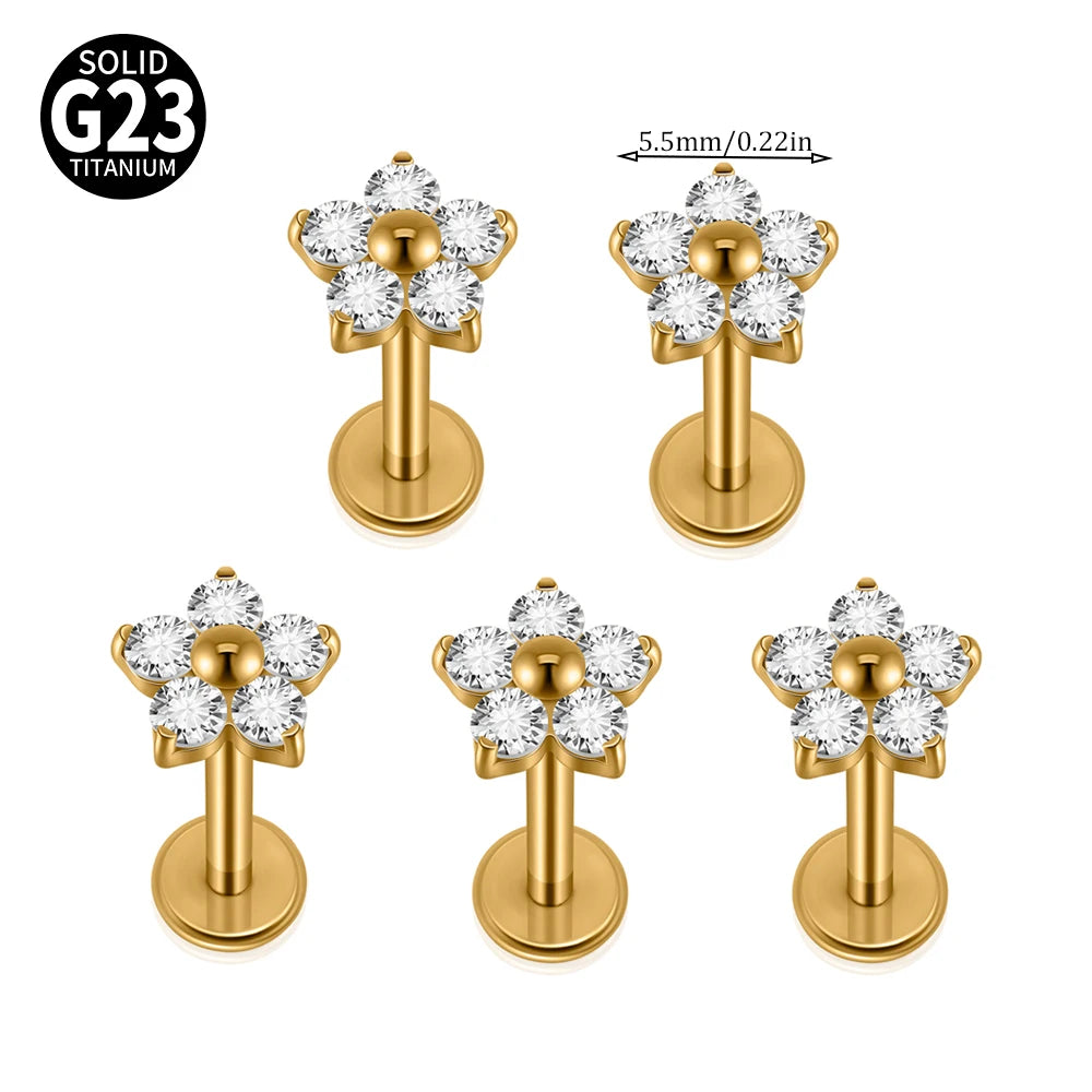 F-136 Implant Titanium Flower Zirconia 16G Labret Helix Piercing