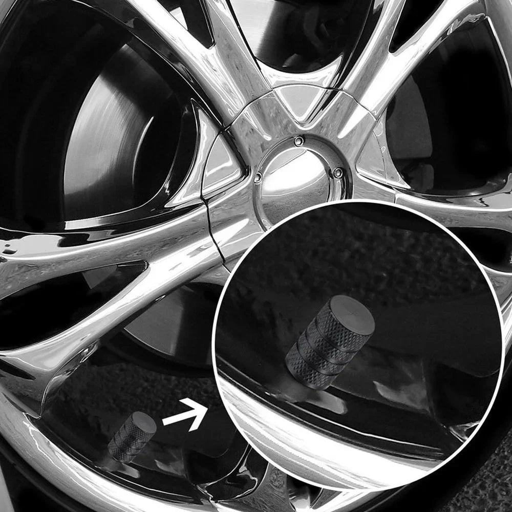 4pcs Knurling Style Tire Valve Caps Aluminum Silver Car Bike Wheel Stem Air Valve Caps Tire Pressure Cap Accessory