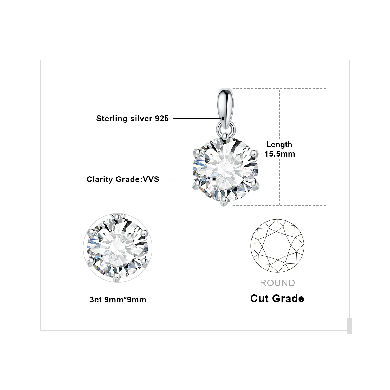 Round Cut Moissanite Solitaire Pendant