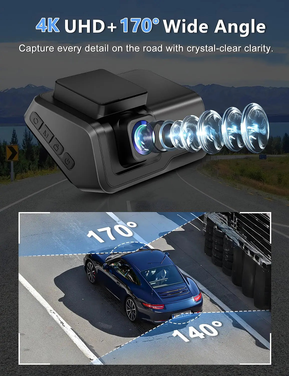 Kocam 4K UHD Dash Cam WiFi Car DVR Front and Rear Dual Lens Auto Car Camera with Night Vision 24H Parking Monitor Black Box