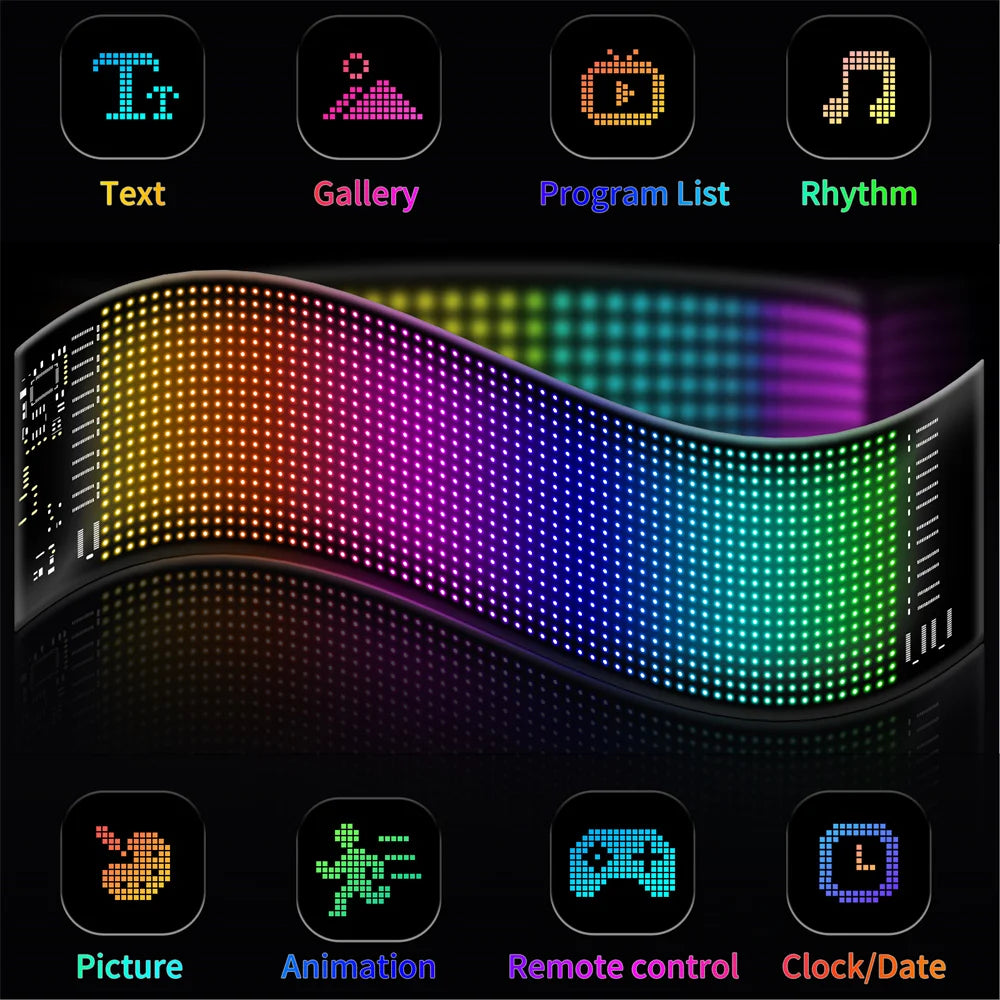 LED Matrix Pixel Panel USB 5V RGB Car Sign Bluetooth App Control Flexible Addressable Pattern Graffiti Scrolling Text Animation