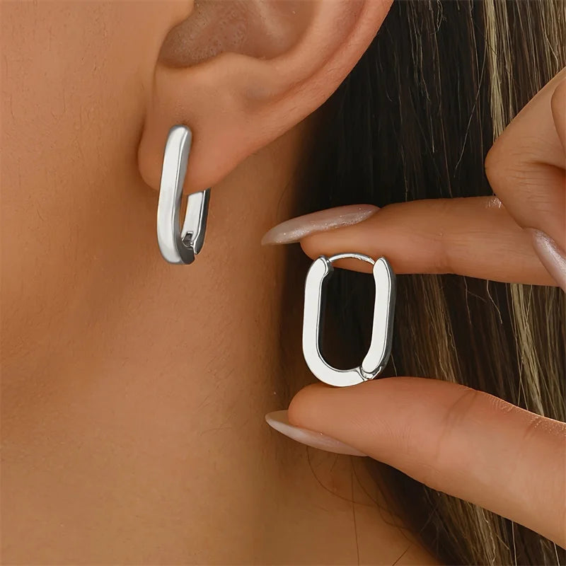 Unisex Gold Stainless Steel Square Hoop Earrings Minimalist Punk Jewelry