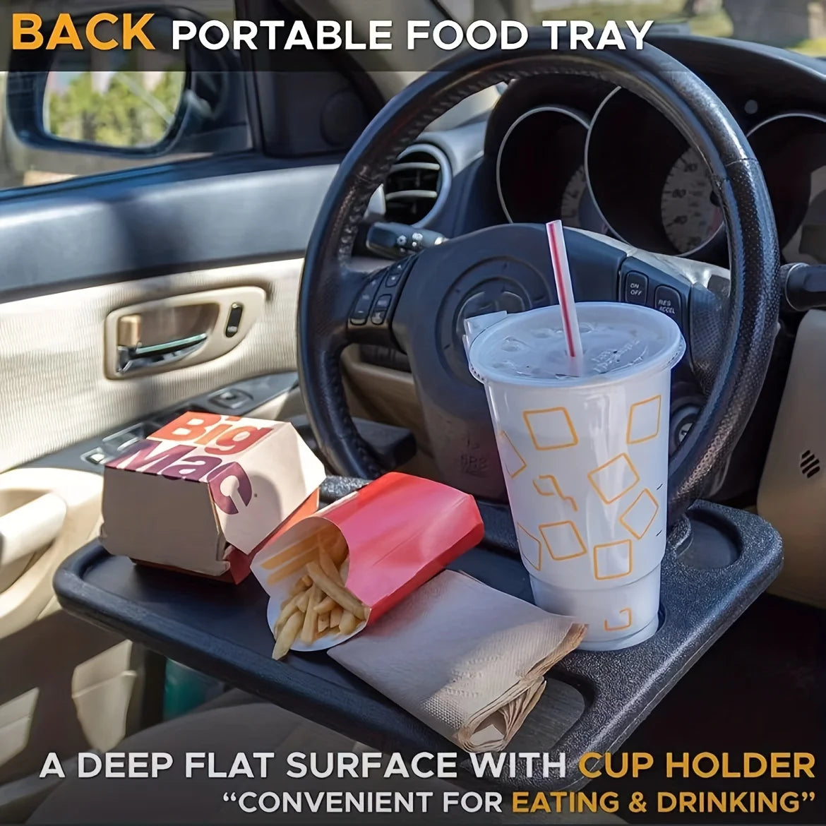 Advanced Versatile Car Steering Wheel Tray - Versatile Portable Table for Eating, Working, and Storage, Suitable for Most Cars