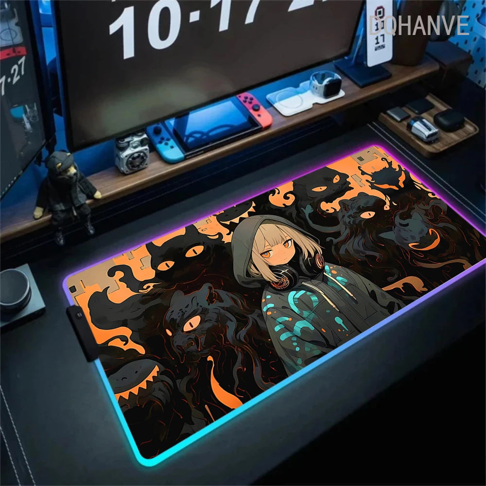 Pink Girls RGB Anime Rubber Mouse Pads XXL Cute Large LED Lighting PC Computer Mousepad Colorful Glowing Deskmat Backlight Mat