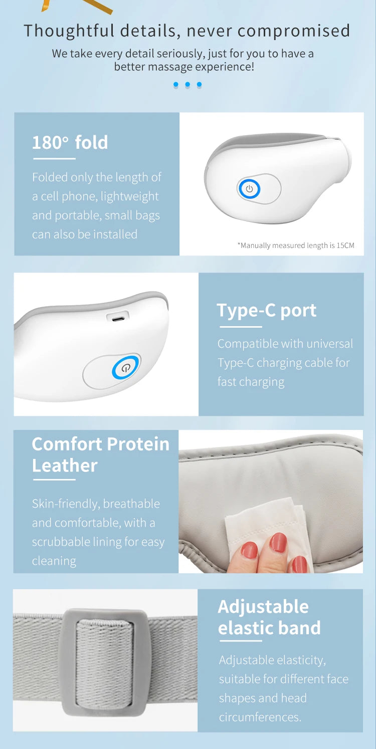 Folding Eye Massager Eye Mask with Heat and Bluetooth Music Airbag Eye Care Device Gift for Eye Strain Dry Eye Improve Sleep