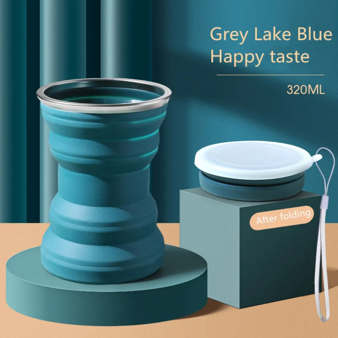 Portable Silicone Foldable Cup With Lanyard Heat Resistant Collapsible Cups Lid Folding Storage Travel Mug For Hot Water