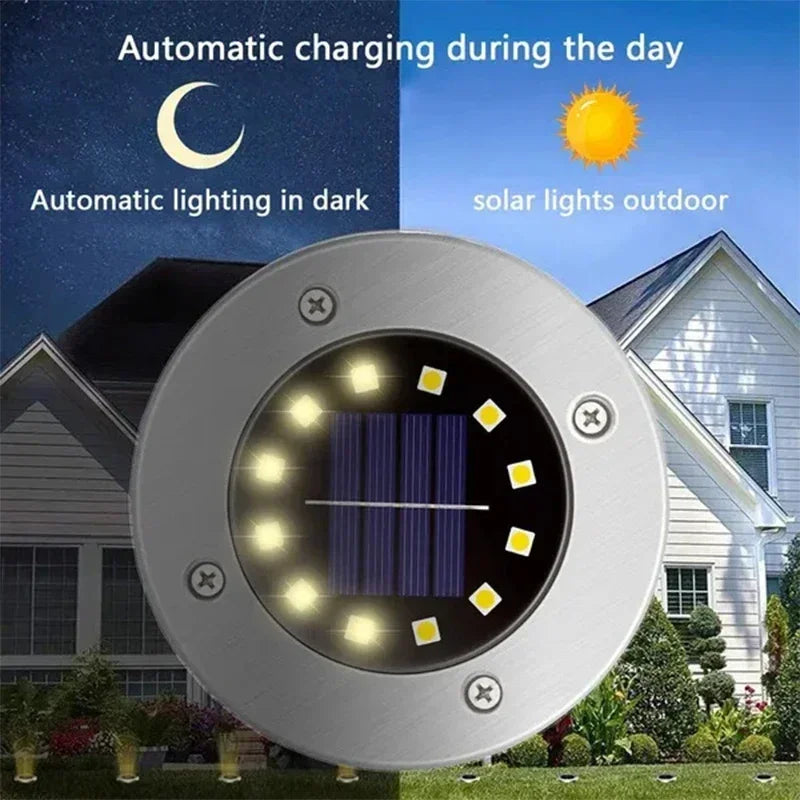 8/20 LED Solar Disk Lights Waterproof Outdoor Garden Path Lamp