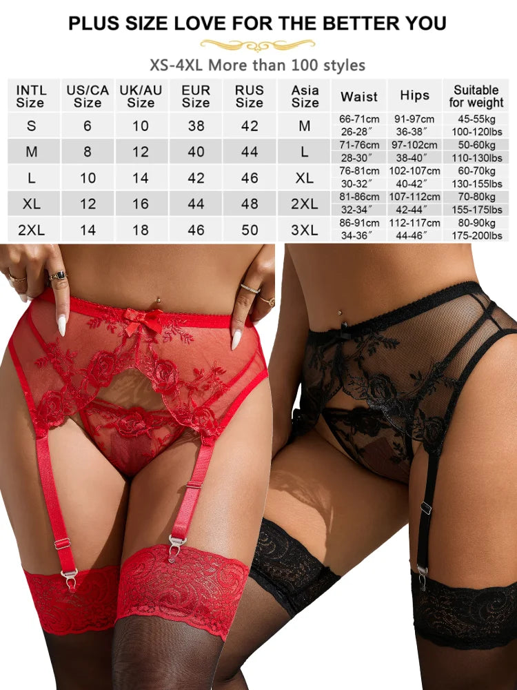 Embroidery Flower Lace Garter Belt and Stockings