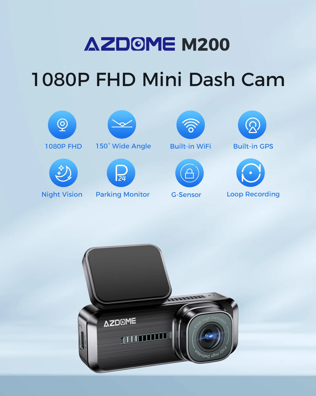 AZDOME M200 Dash Cam English Voice Control 2K Car DVR WiFi Camera for Vehicle Night Vision G-Sensor 24H Parking Monitor