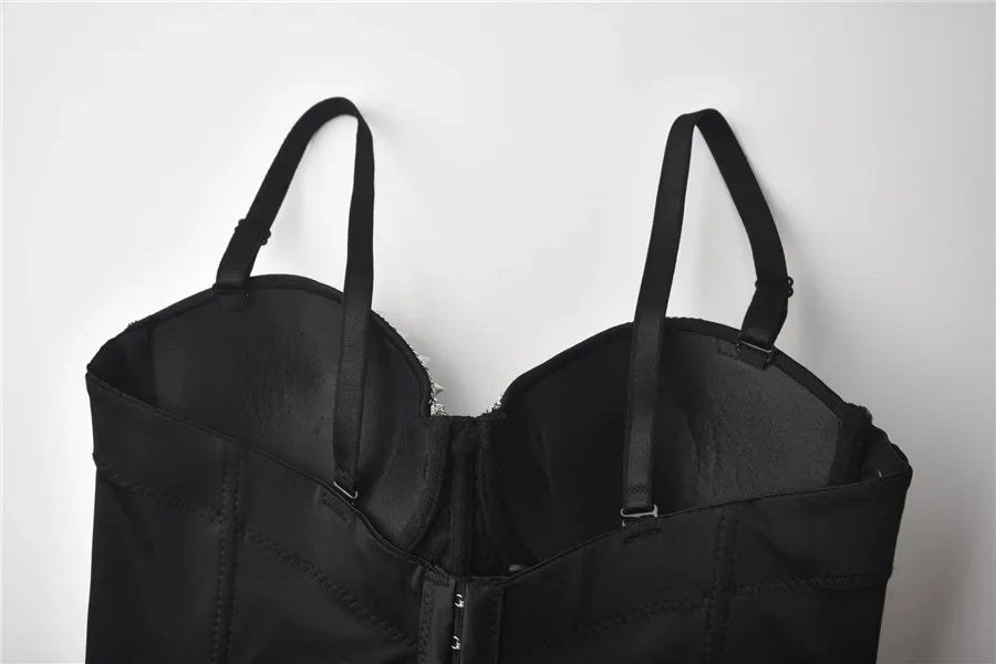 Silver Rivet Steampunk Gothic Push Up Bralette Crop Top