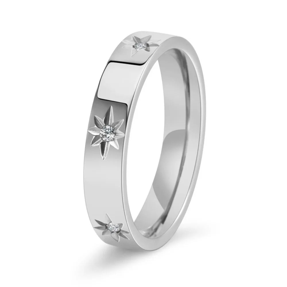 4mm Gold / Silver Style Plated Sunflower Zircon Titanium Steel Ring