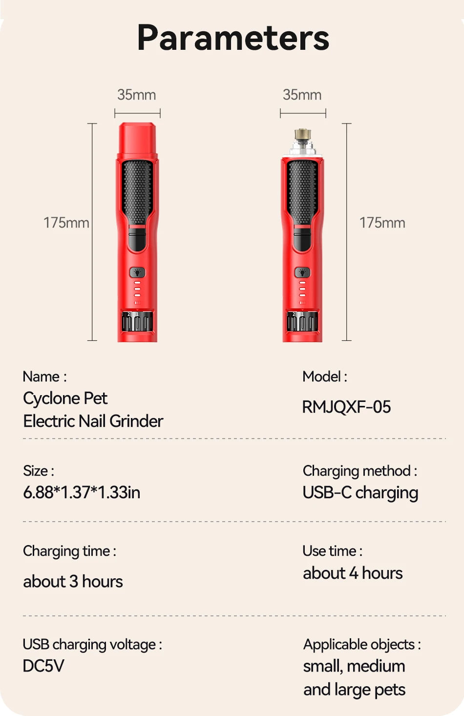 Professional 7-Speed LED Rechargeable Pet Nail Grinder