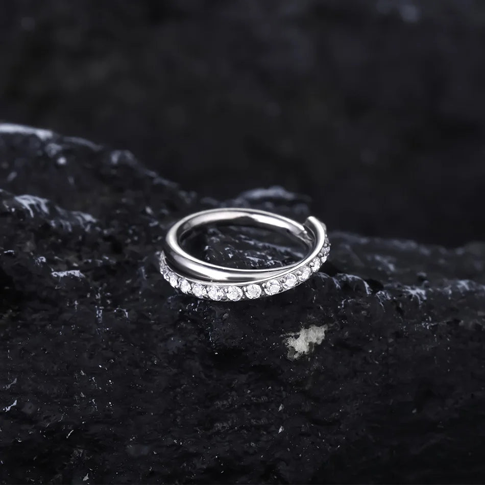 G23 Titanium 16G CZ Hinged Segment Clicker Hoop Piercing