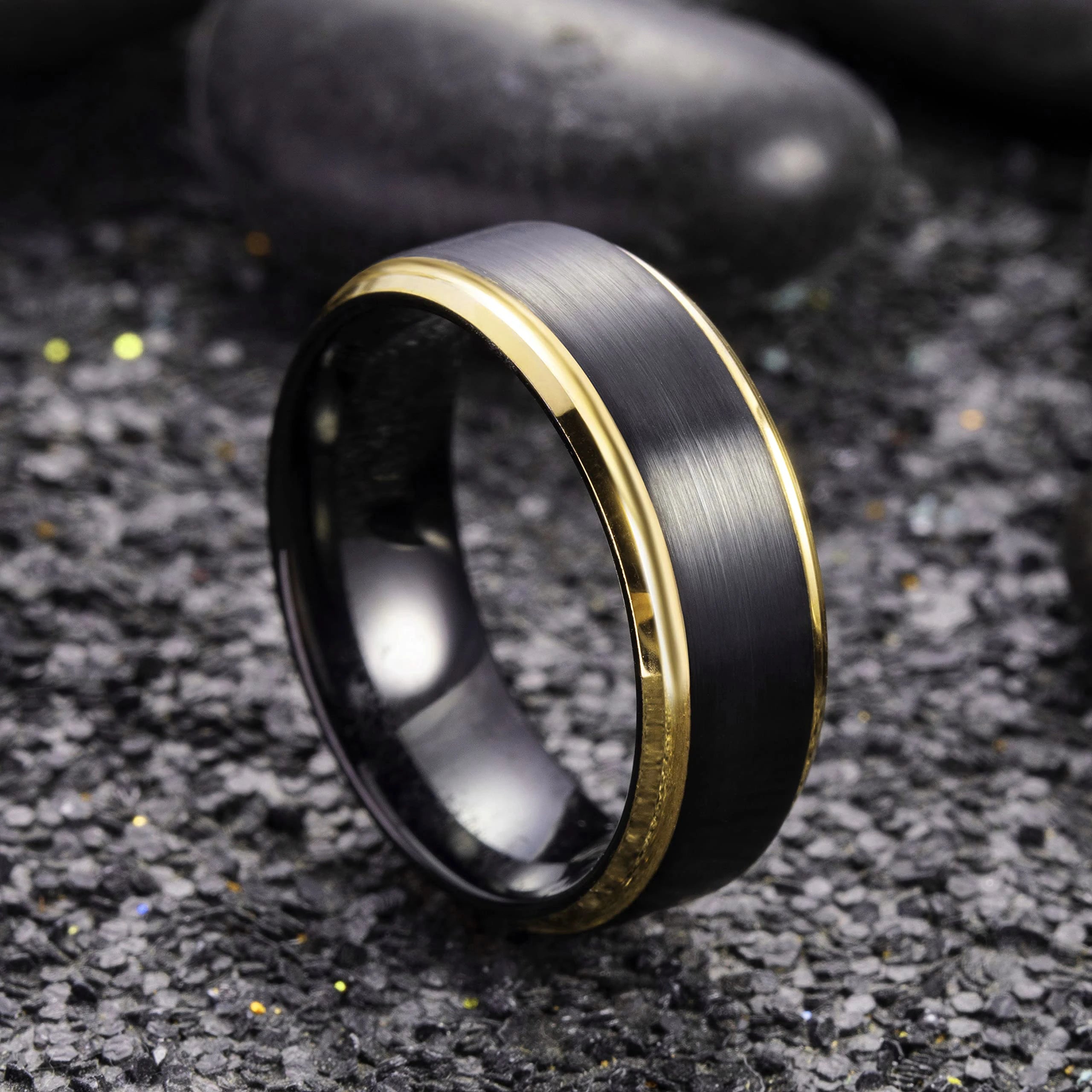 8mm Brushed Stainless Steel Step Edge Ring Multi-Color Collection