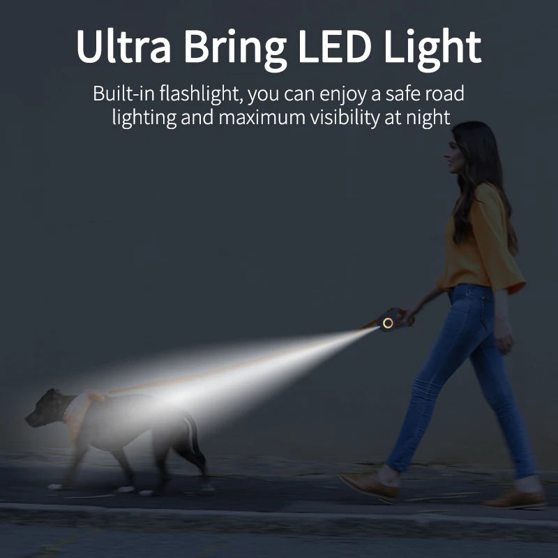 5M LED Luminous Retractable Dog Leash for Night Safety