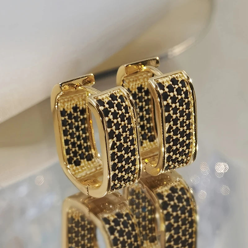 Korean Paved CZ Hoop Earrings Simple Versatile Jewellery