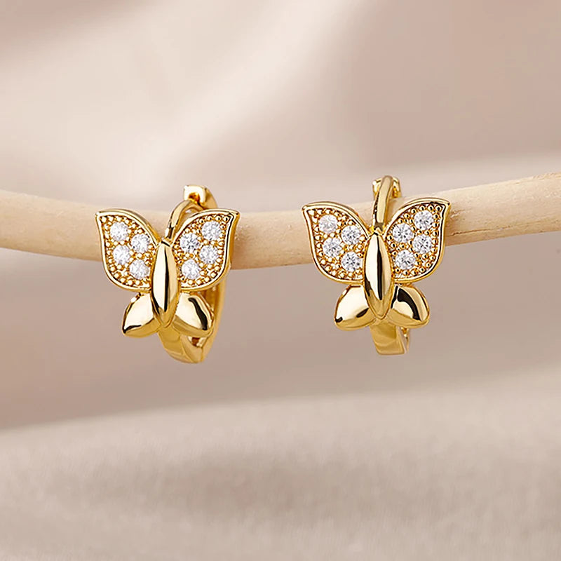 Modern Butterfly Gold Stainless Steel Hoop Earrings Trend