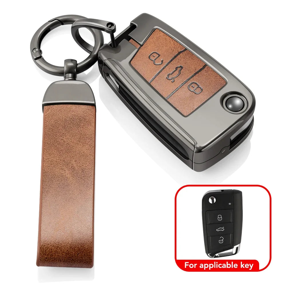 Zinc Alloy + Leather Car Key Case Cover for VW Polo Tiguan Passat Golf Jetta Lavida Golf Tiguan T-roc T-cross for Skoda Octavia