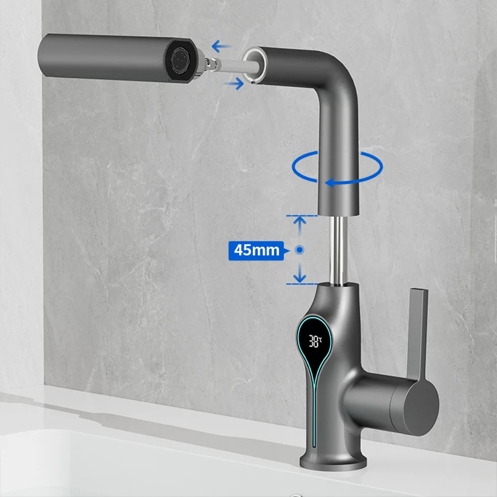 Digital Waterfall Basin Tap with LED Temperature Display