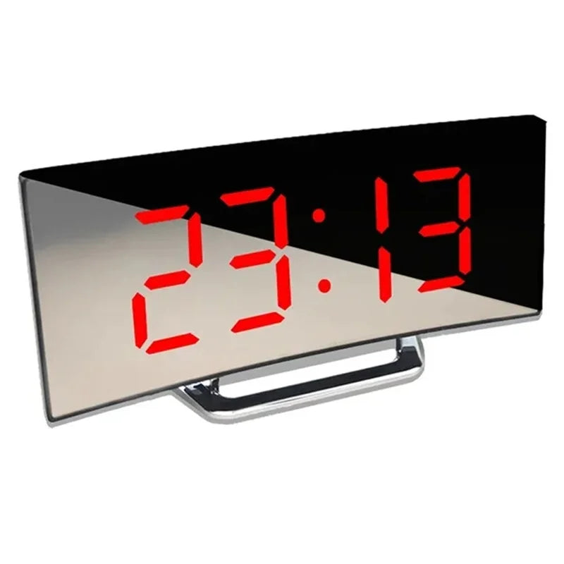 Led Alarm Clock Mirror Curved Screen Digital Alarm Clock With Sleep Temperature For Students Bedroom Living Room Office School