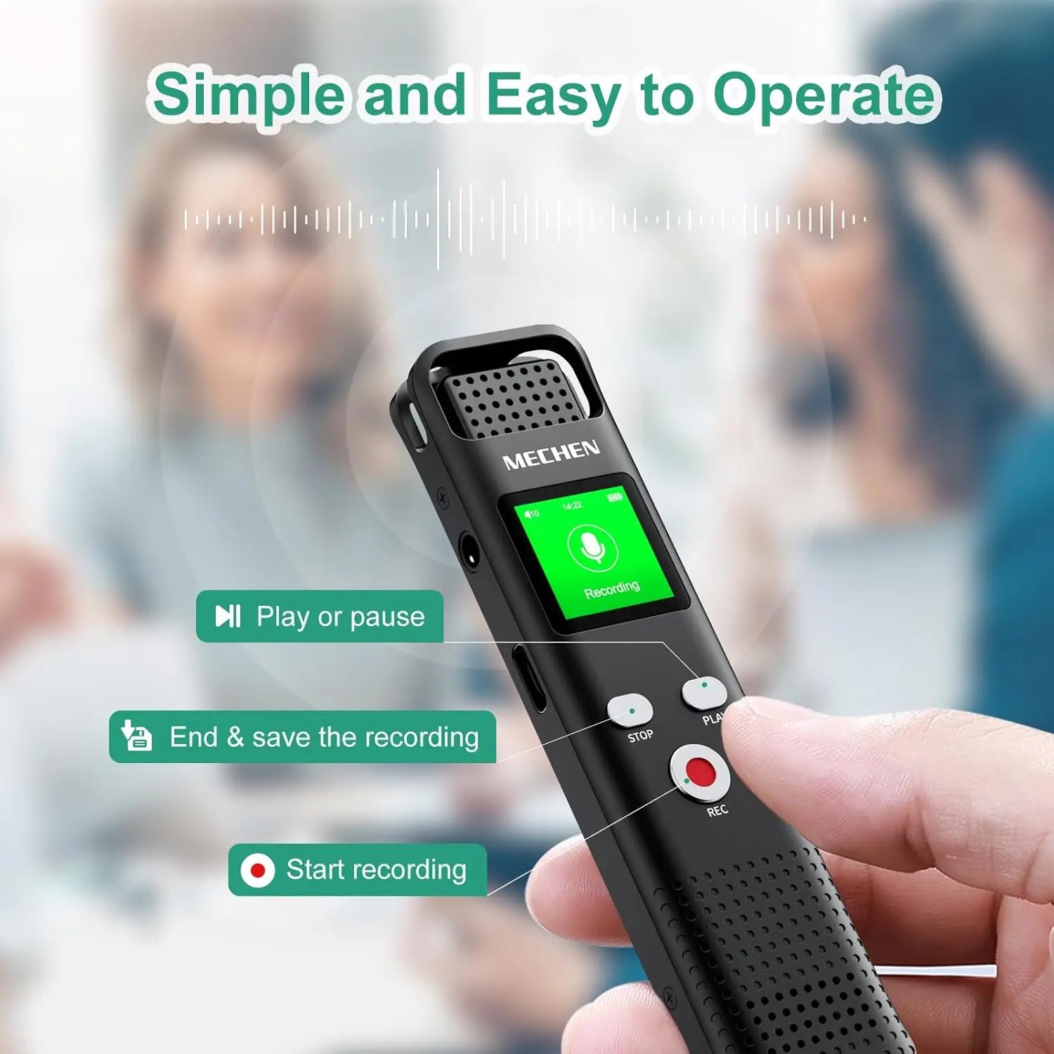 64GB Digital Voice Recorder Voice Activated Audio Recorder for Lectures Meetings - MECHEN 1536Kbps Small Rechargeable Dictaphone